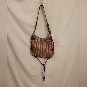 Stamped 10 indie striped slouchy shoulder bag Braided leather/tassle detail